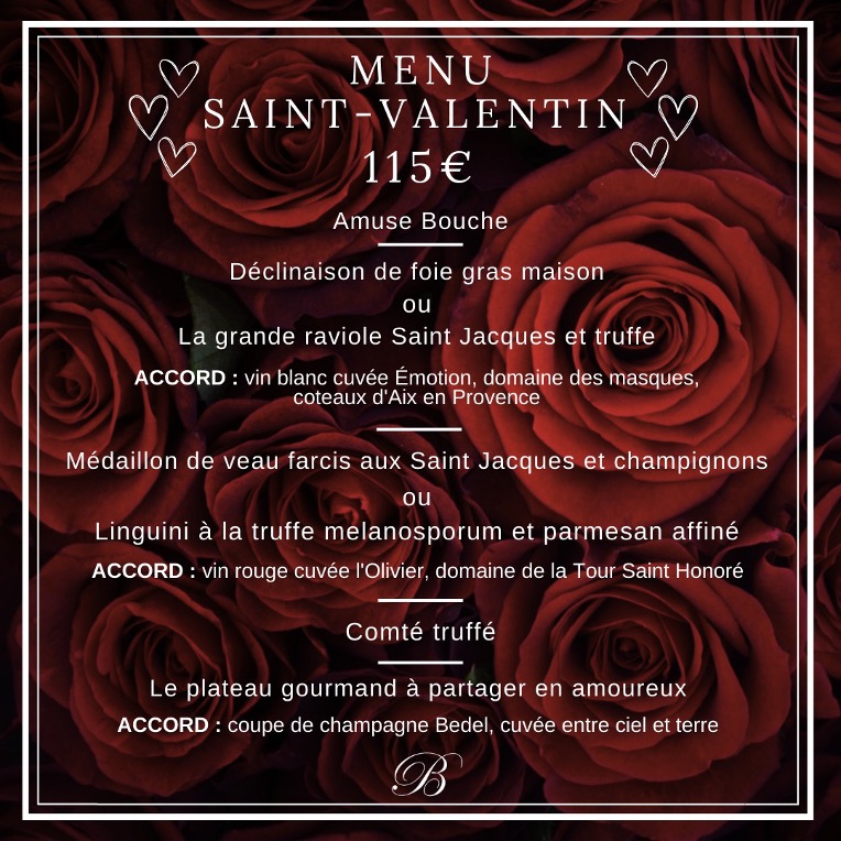 menu de saint-valentin / menu le boudoir / st valentin menu / menu pour saint-valentin / menu d'amoureux / truffe en amoureux / truffe / foies gras / noix de st-jacques